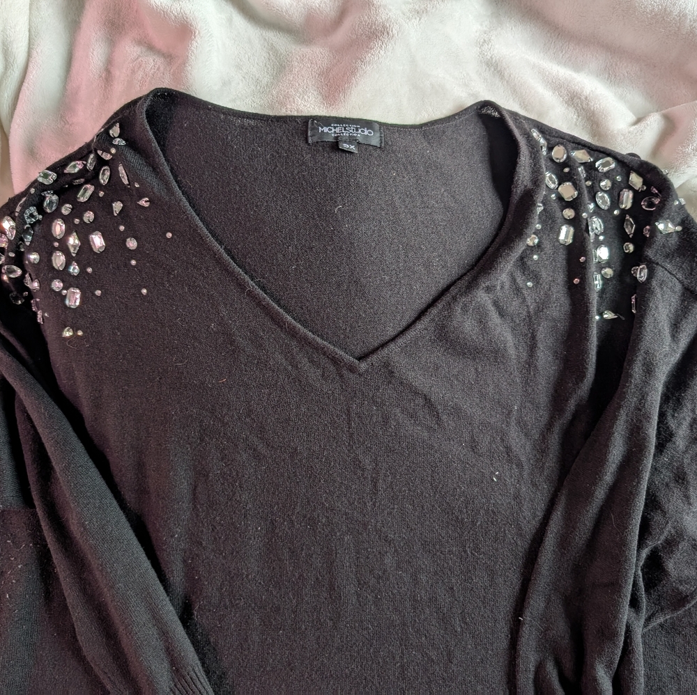 Black Sweater With Jewel Embellishments